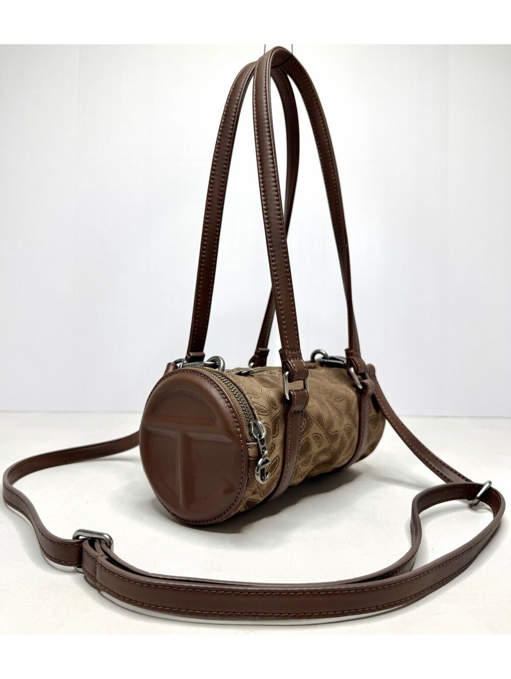 Telfar Small Jacquard Duffle Chocolate Monogram Shoulder Crossbody Bag P28